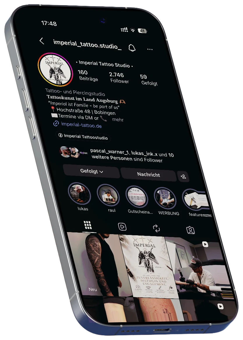 Instagram Profil von Imperial Tattoo Studio auf einem Smartphone