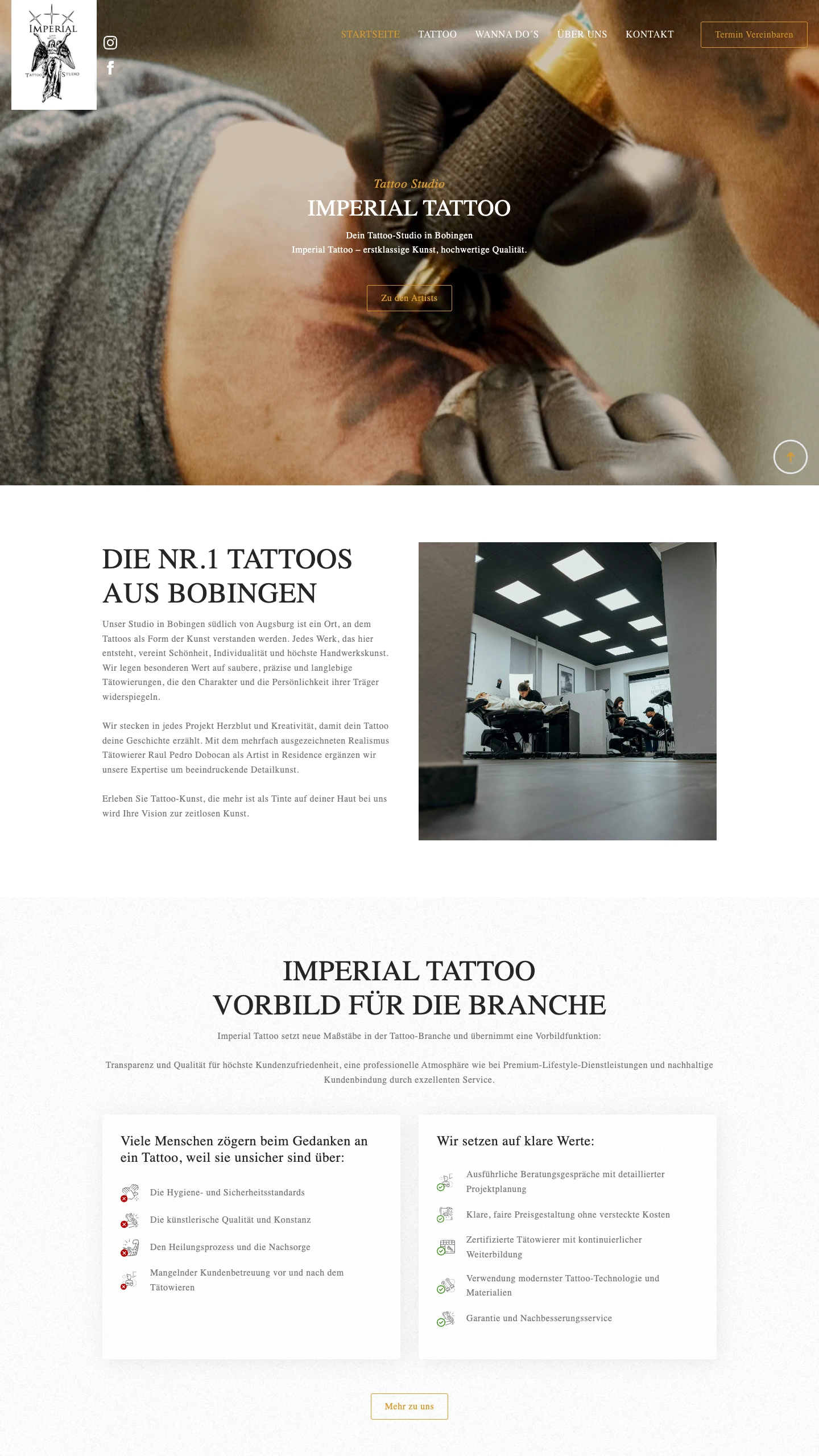 Startseite von imperial-tattoo.de im Desktop-Browser