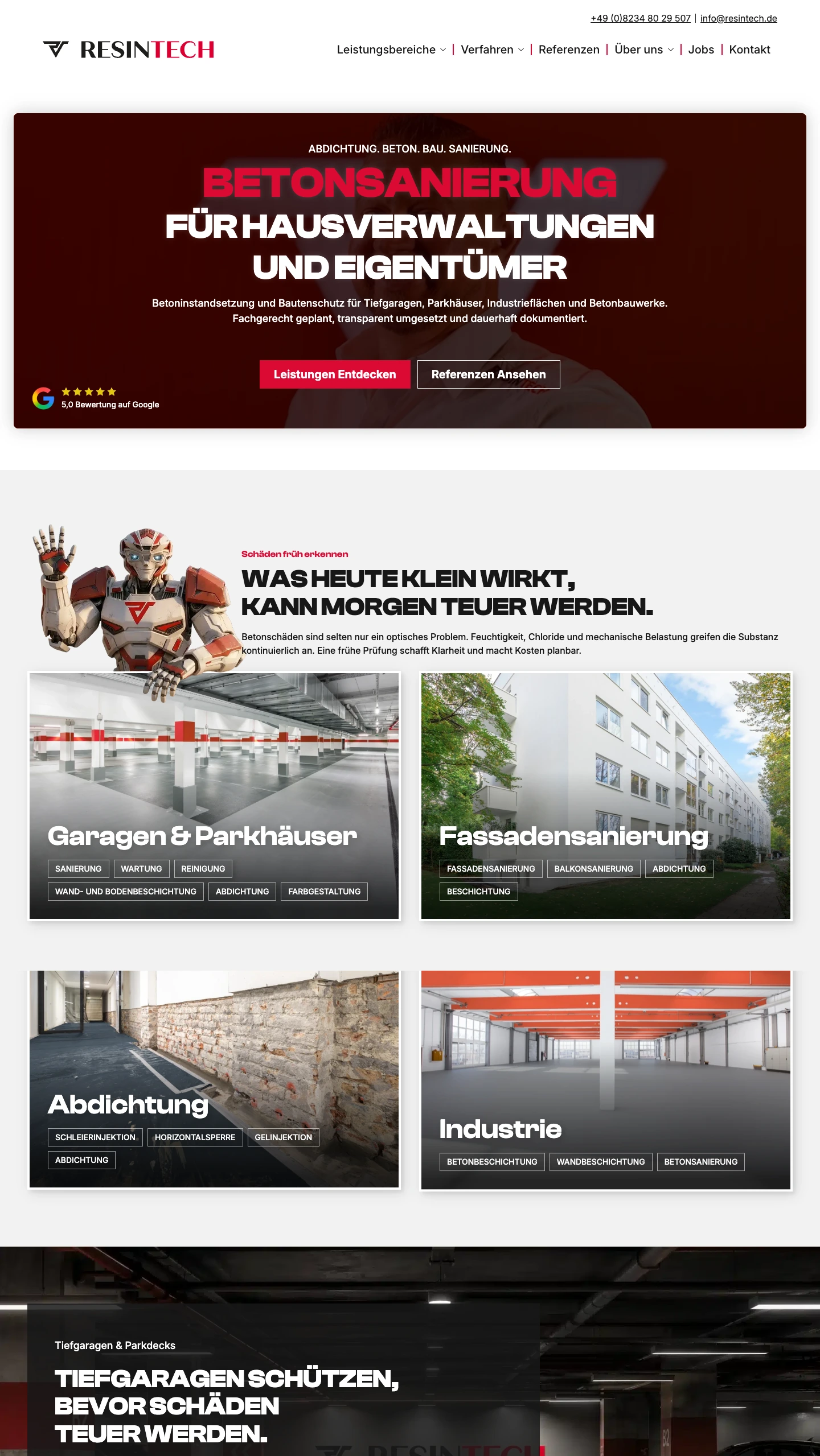 Startseite von resintech.de im Desktop-Browser