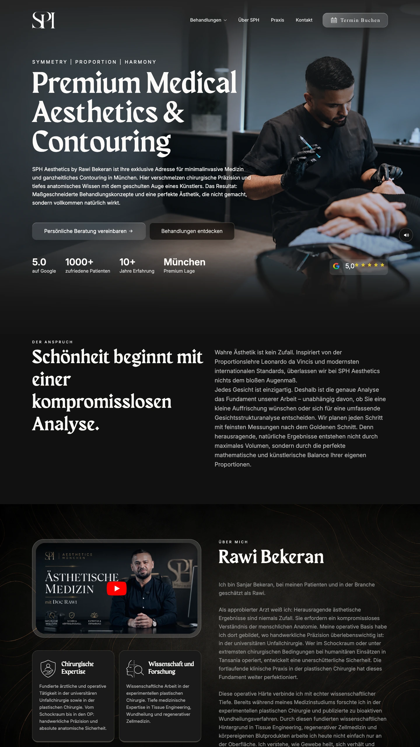 Startseite von SPH Aesthetics im Browser: ästhetische Medizin und Contouring in München